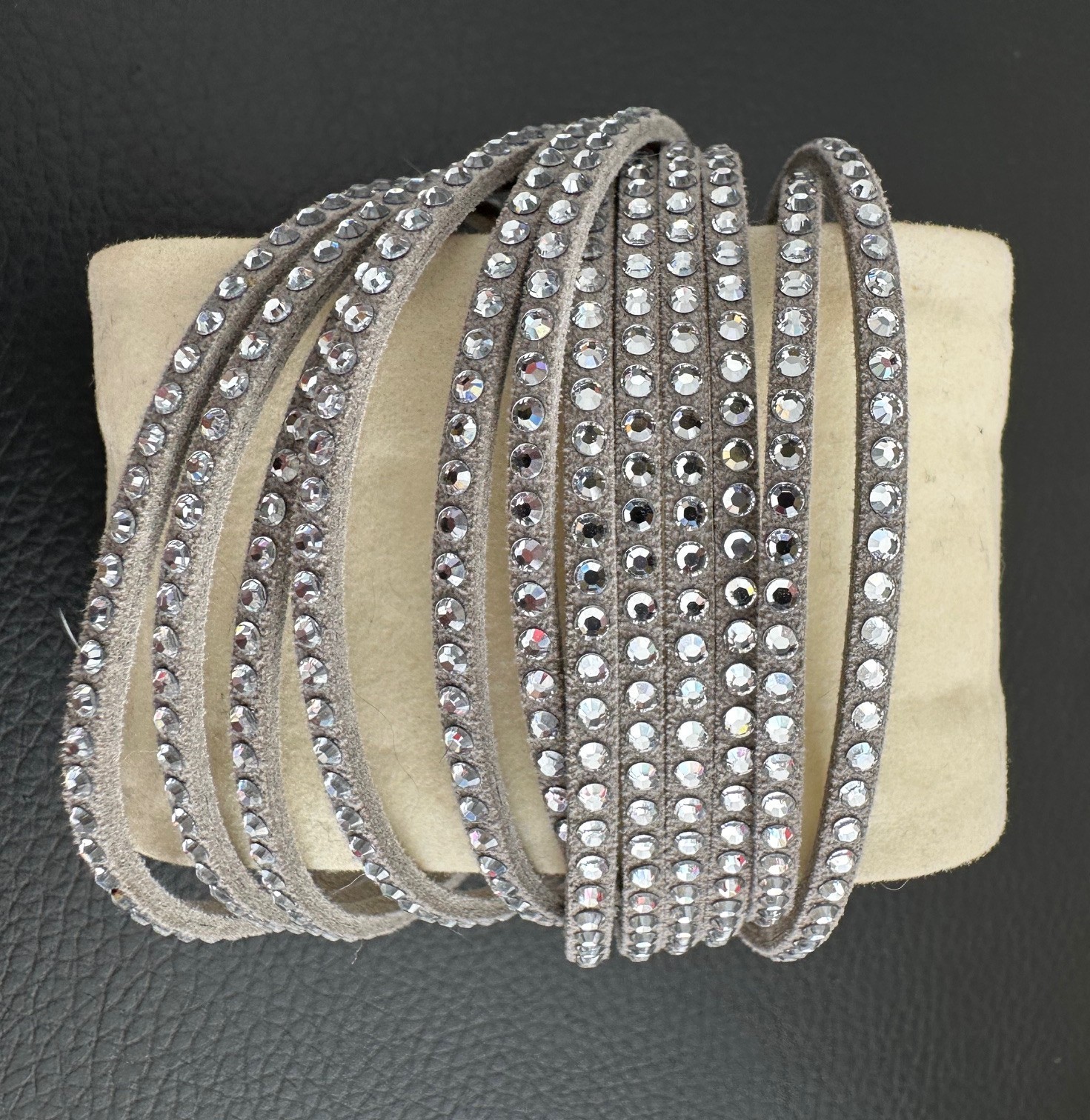 Swarovski Women’s Bracelet Slake Grey Suede With Clear Crystals Wrap