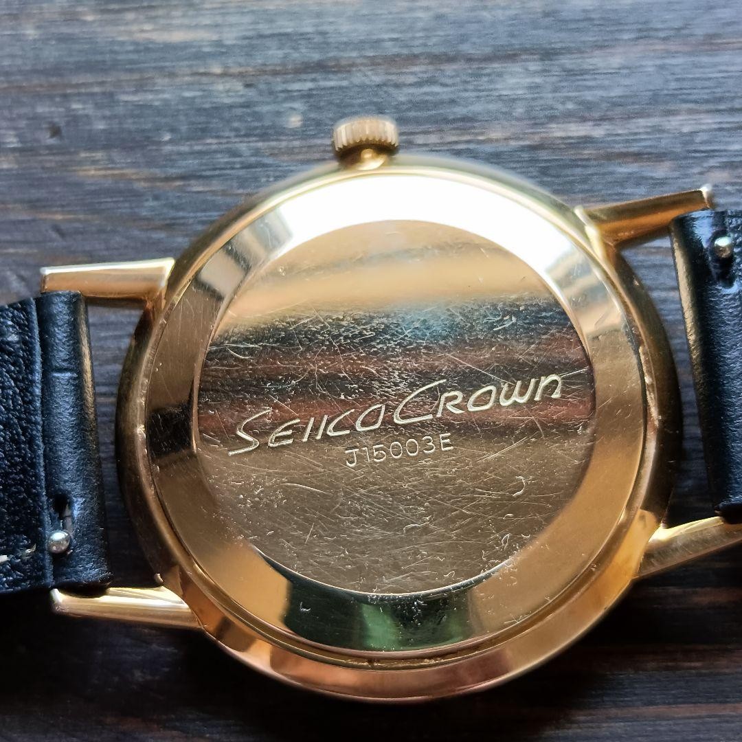 Seiko Crown Manual Wind Watch Black Dial Gold Plated 36mm Used