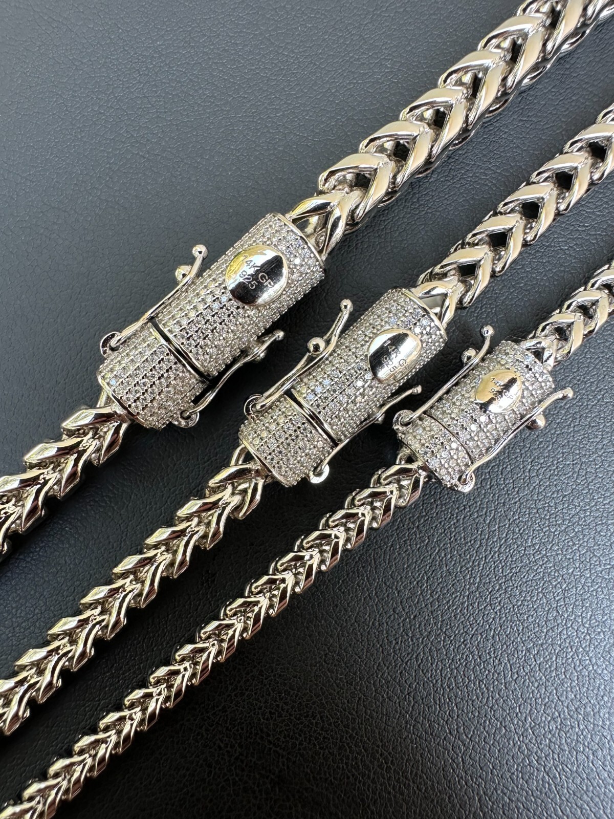 Iced MOISSANITE Clasp Stainless Steel & 925 Silver Franco Chain Necklace 4-6mm