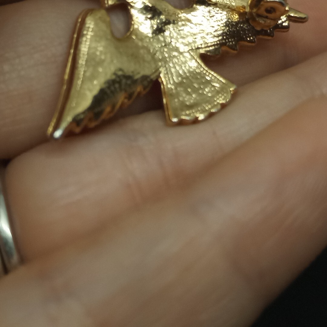 Vintage Gold Tone CROWN EAGLE WINGS BROOCH Royal Queen Rhinestone Jewelry 50s ?
