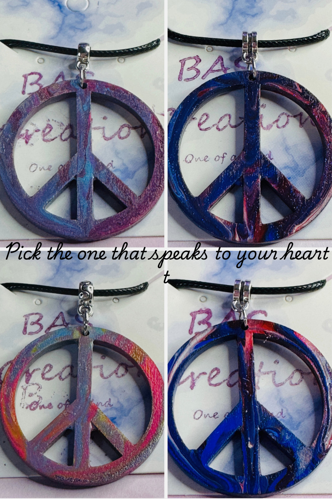 Peace Sign Wood Hand Painted Pendant by Ozark Artist Me