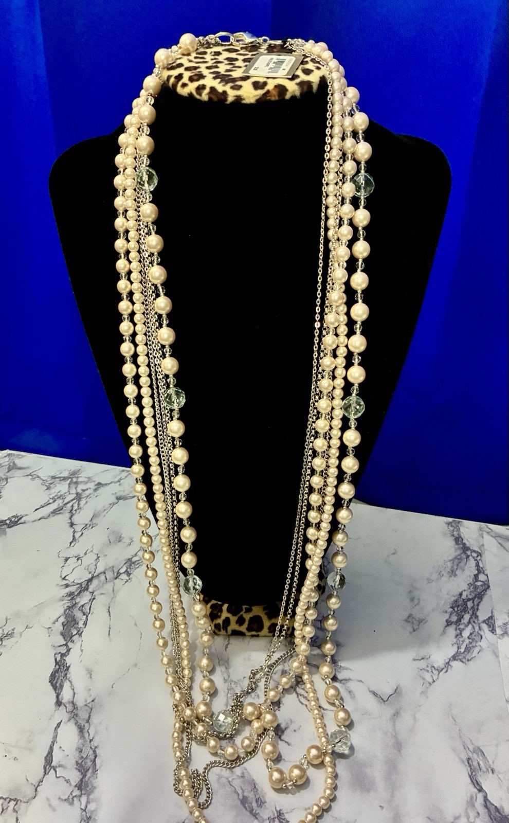 SEQUIN Brand Multi Strand Simulated Pearl Crystal Bead Pearl Necklace-NWT $128