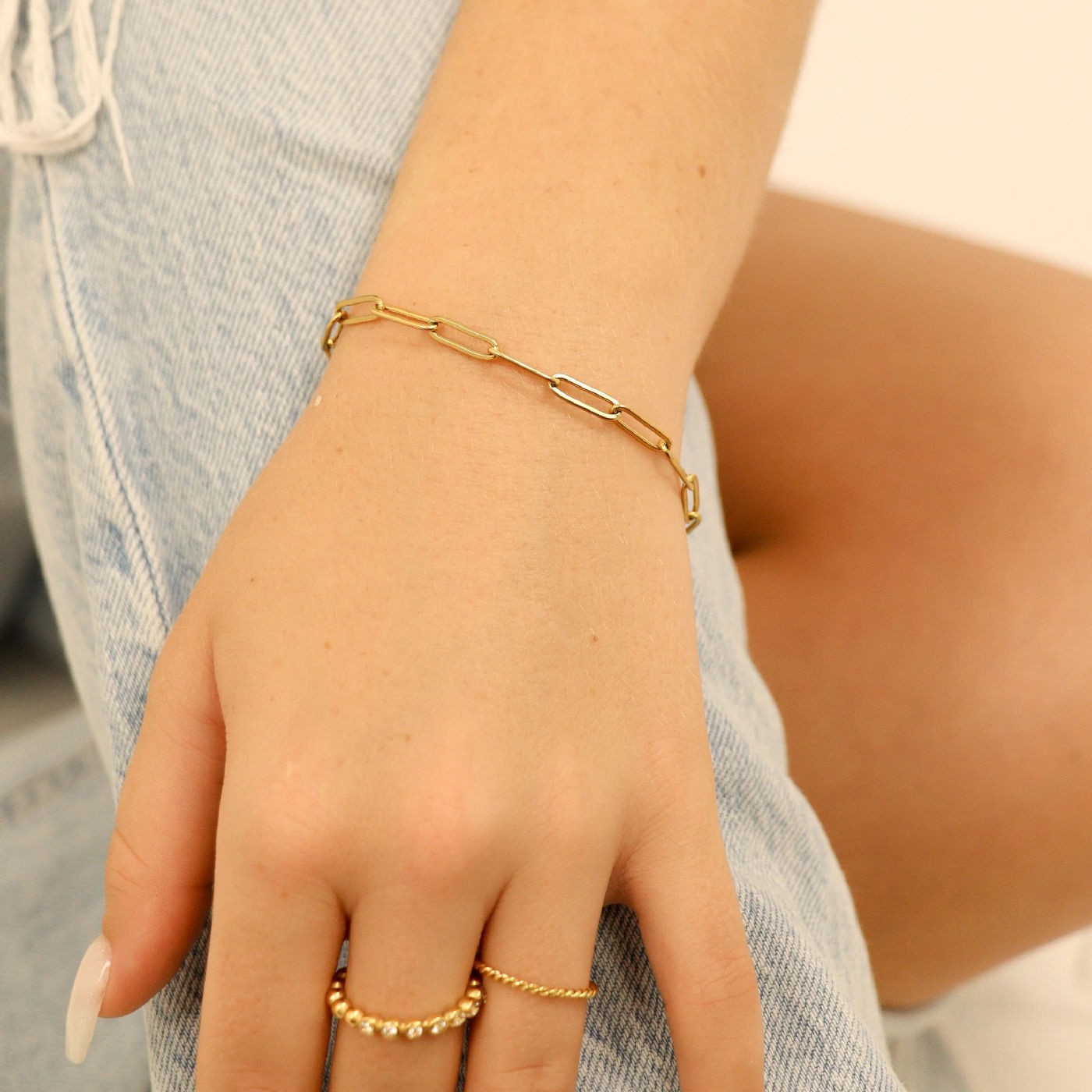 18K Yellow or White Gold Plated Stainless Steel Paperclip Chain Bracelet 7″