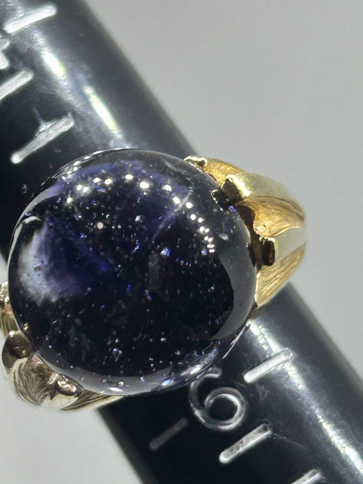 Vintage Avon Moonlight Galaxy Ring Size 6 Purple Blue Art Glass 1970s Signed Gol