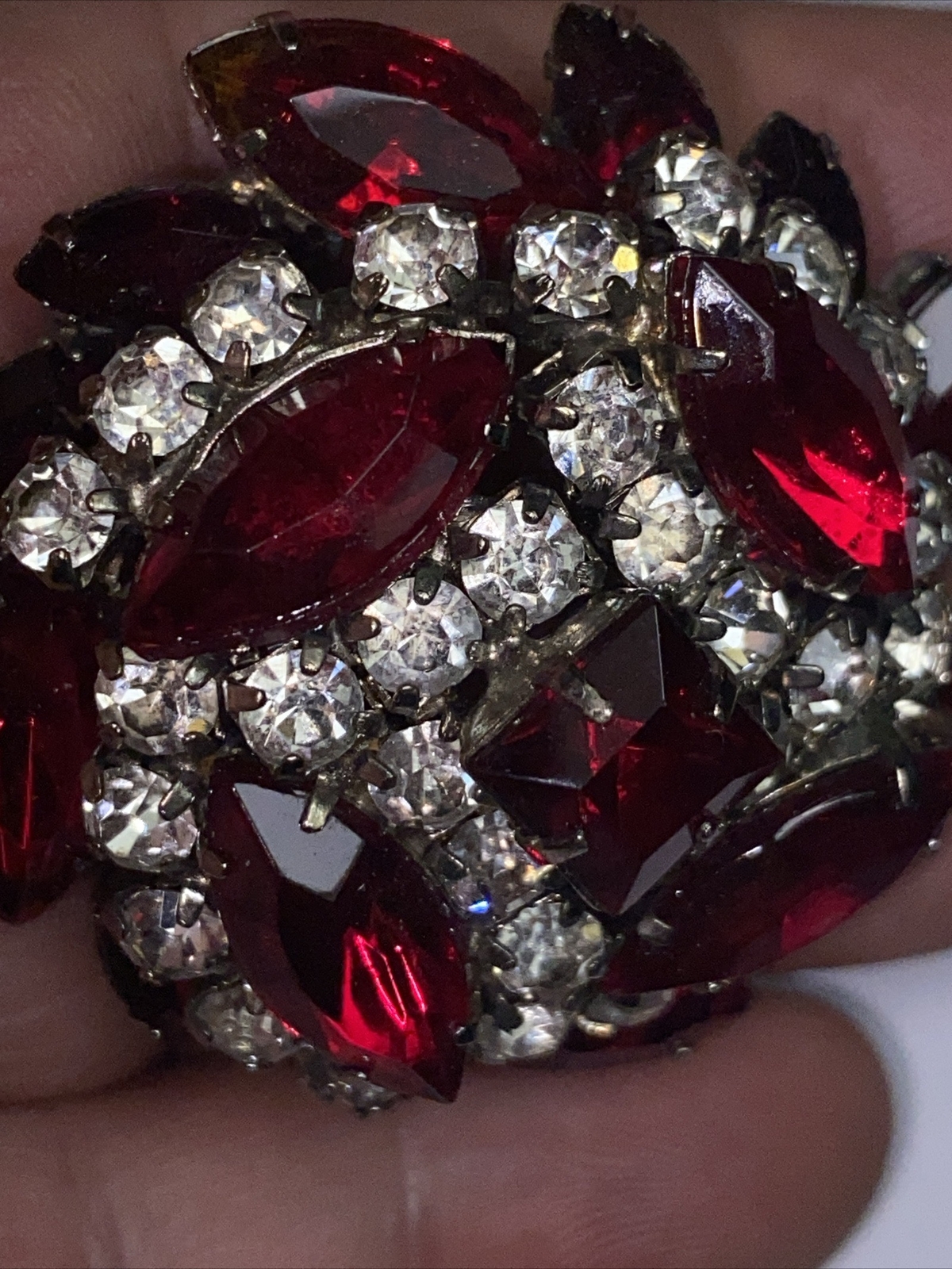Brooch Pin Huge Open Back Crystals 2.75” Long Vintage Beauty