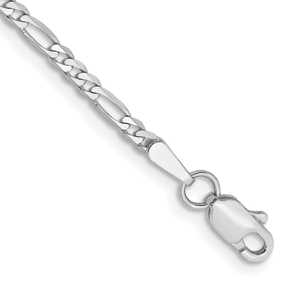 14k White Gold 2.25mm Flat Figaro Link Chain Bracelet 7 Inch