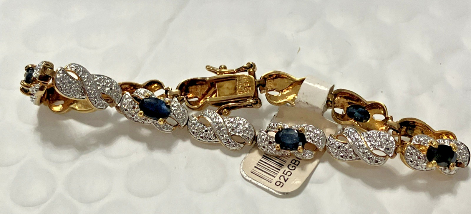 925 Sterling Silver Bct 12grams 7mm 7.2” Oval Black Stones Gold-Tone PreOwned
