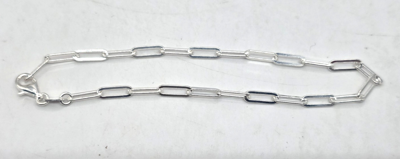Sterling Silver Paper Clip Chain Bracelet 3.2 mm Size 6.75 Adjustable Italy NWOT