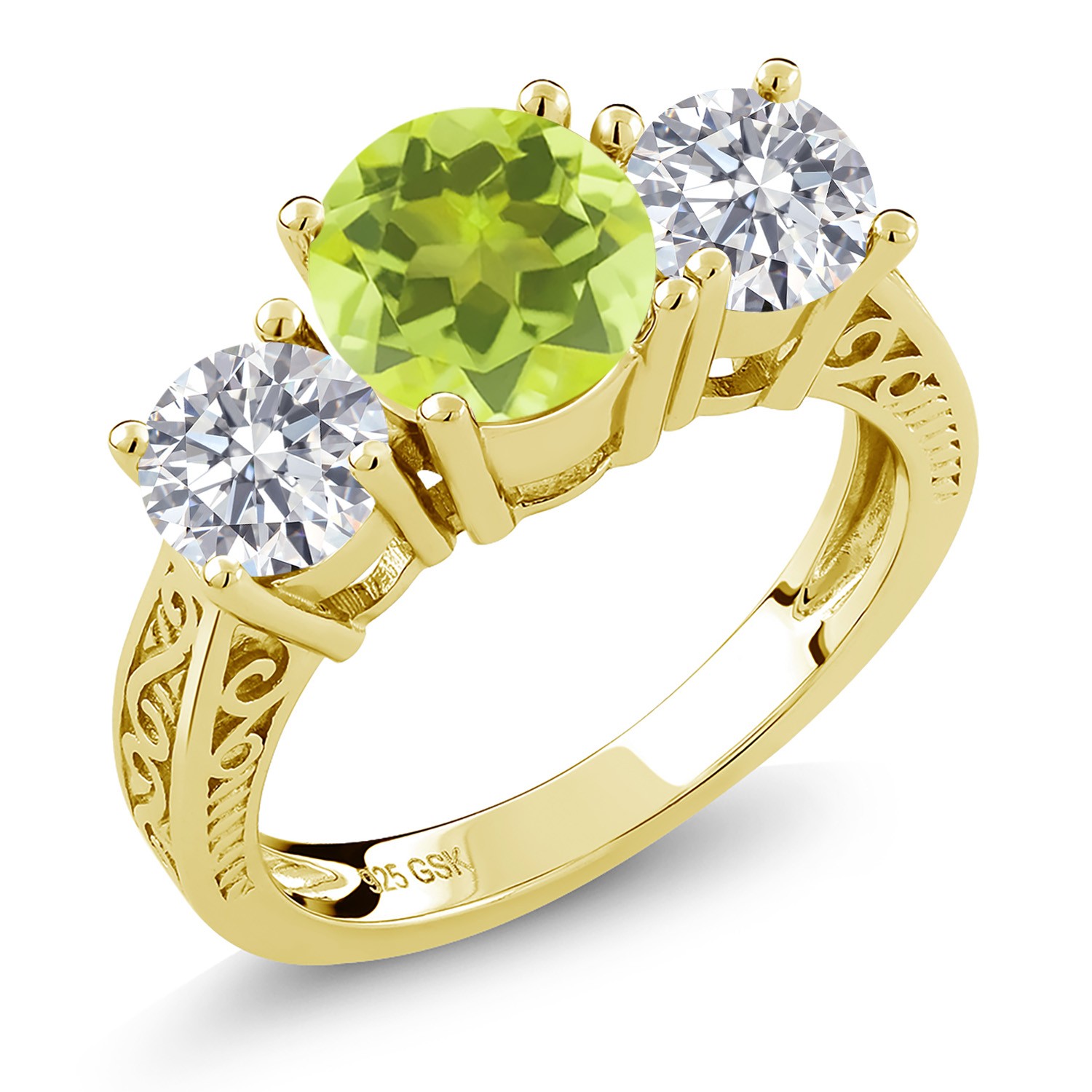 18K Yellow Gold Plated Silver Yellow Lemon Quartz and Lab Grown Diamond