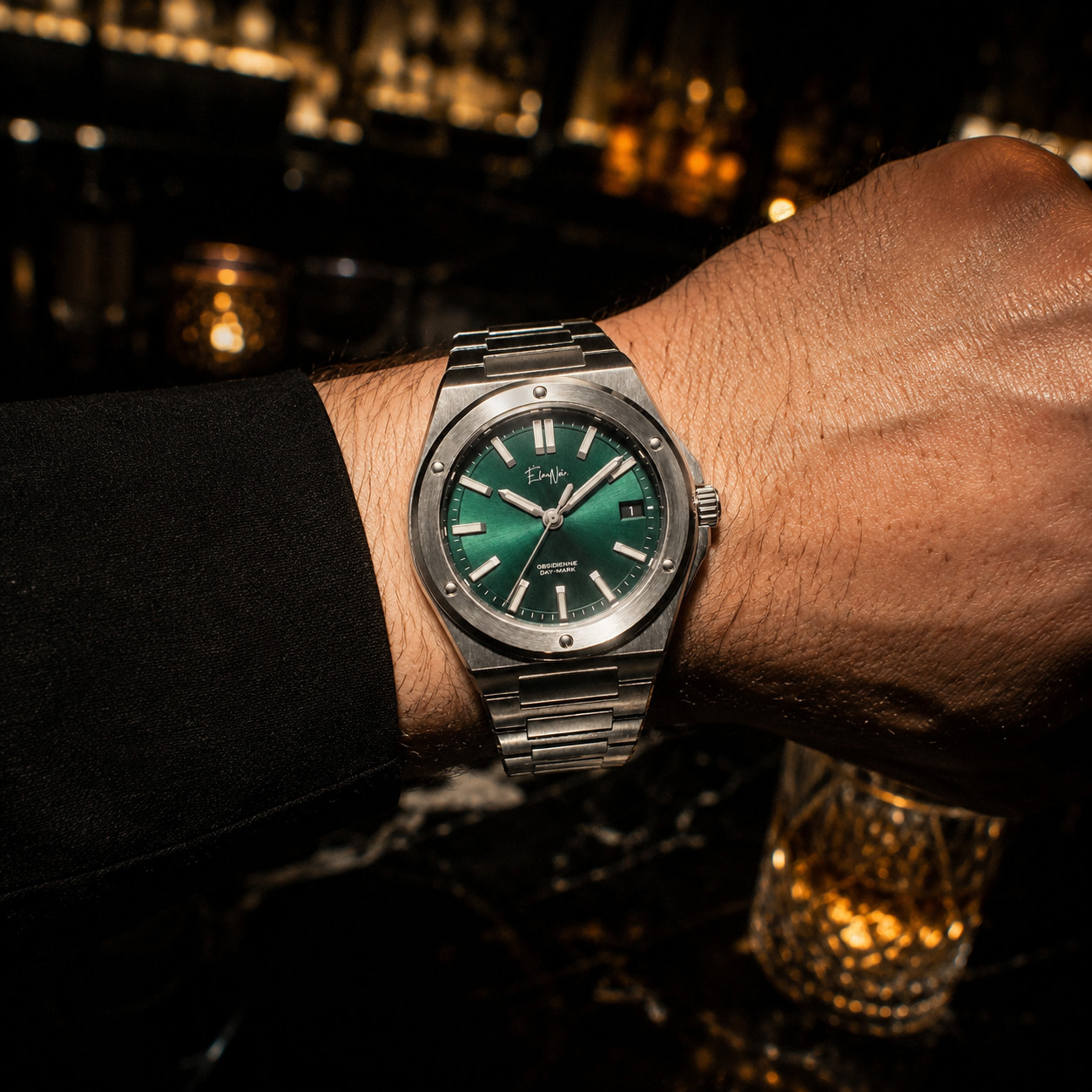 Élan Noir Day-Mark Automatic Mens Watch NH35 Green Dial Sapphire Steel 41mm