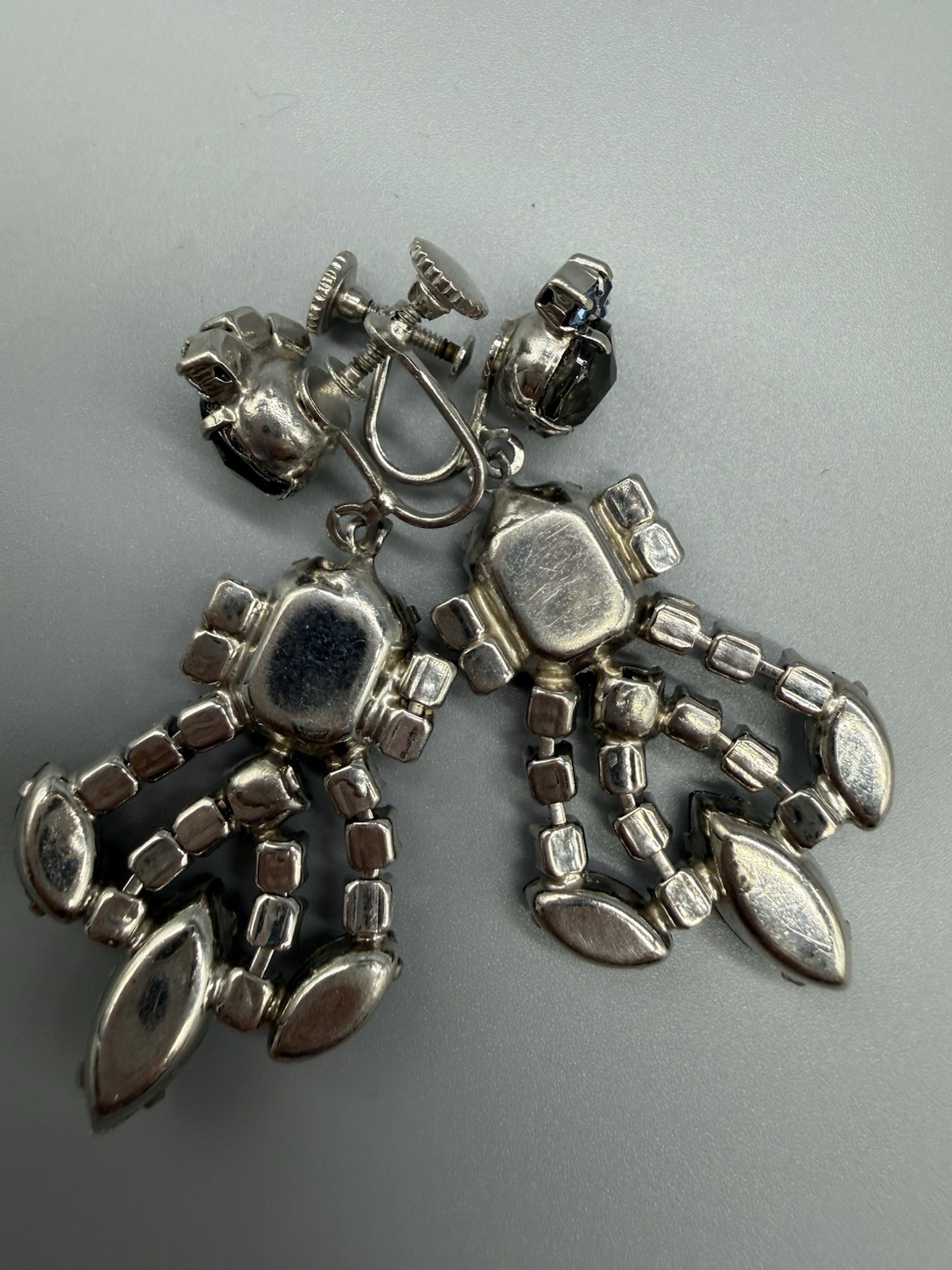 Vintage Silver tone Rhinestone Screw backs. Unbranded.