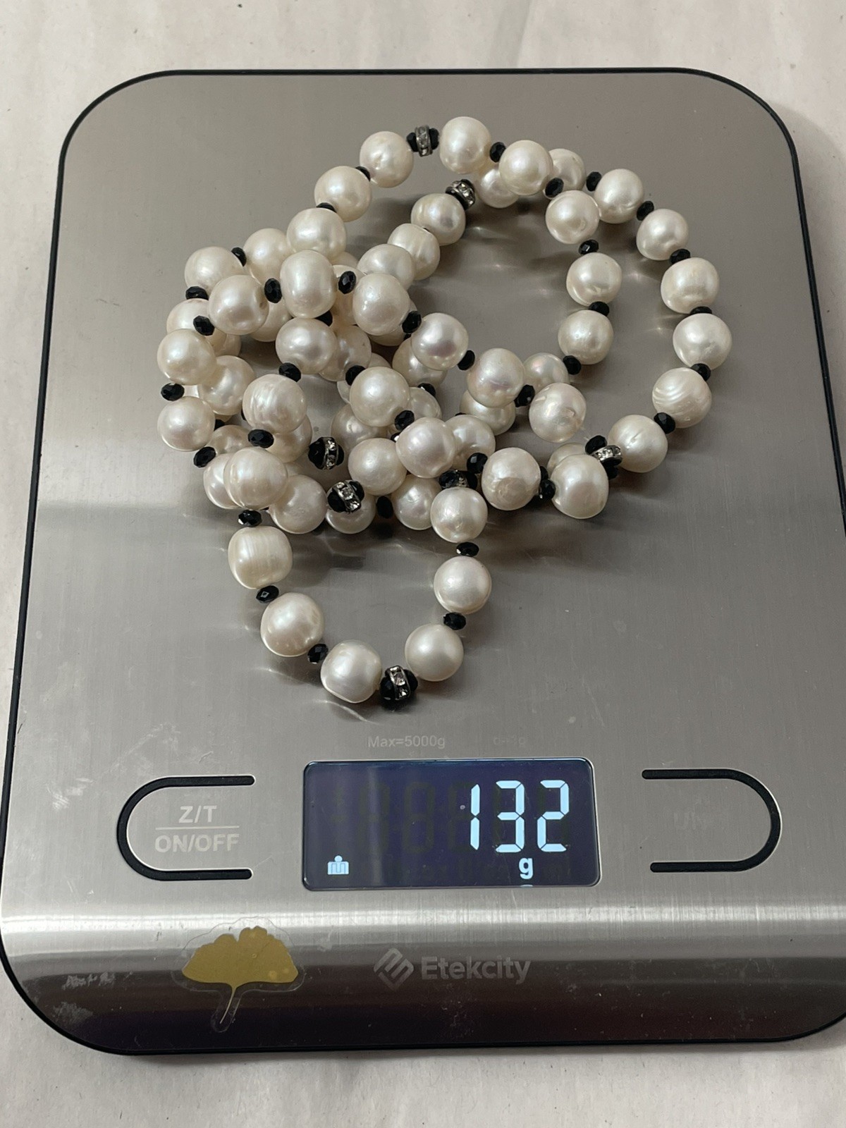 Long 36″ Freshwater Pearl Necklace Black Spacer Beads Statement Strand 132g