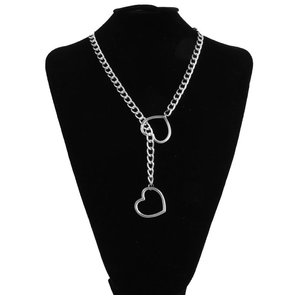 Heart Slip Chain Necklace For Women Punk Rock Love Chain Choker Necklace.