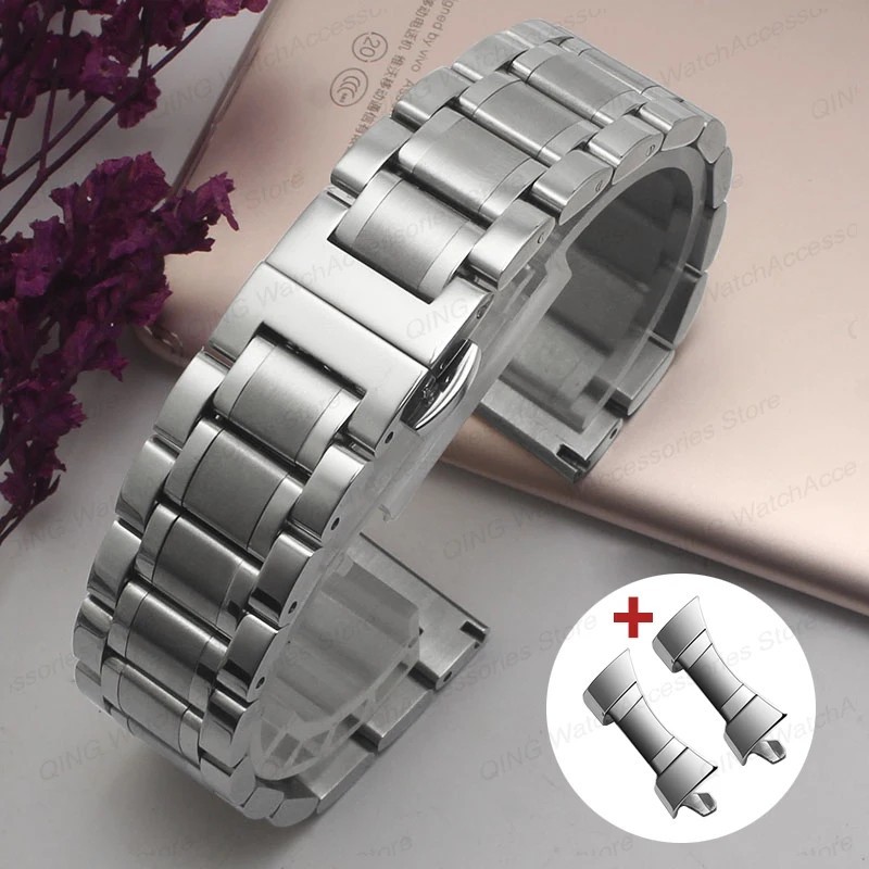 Solid Stainless Steel Watchband Arc Flat End for Tissot Butterfly Clasp Strap