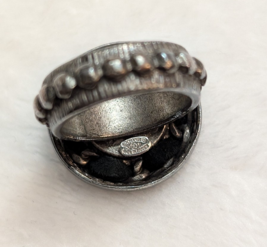 Authentic vintage CHANEL cc stamped ruthenium Ring Black US 6.5 with coa