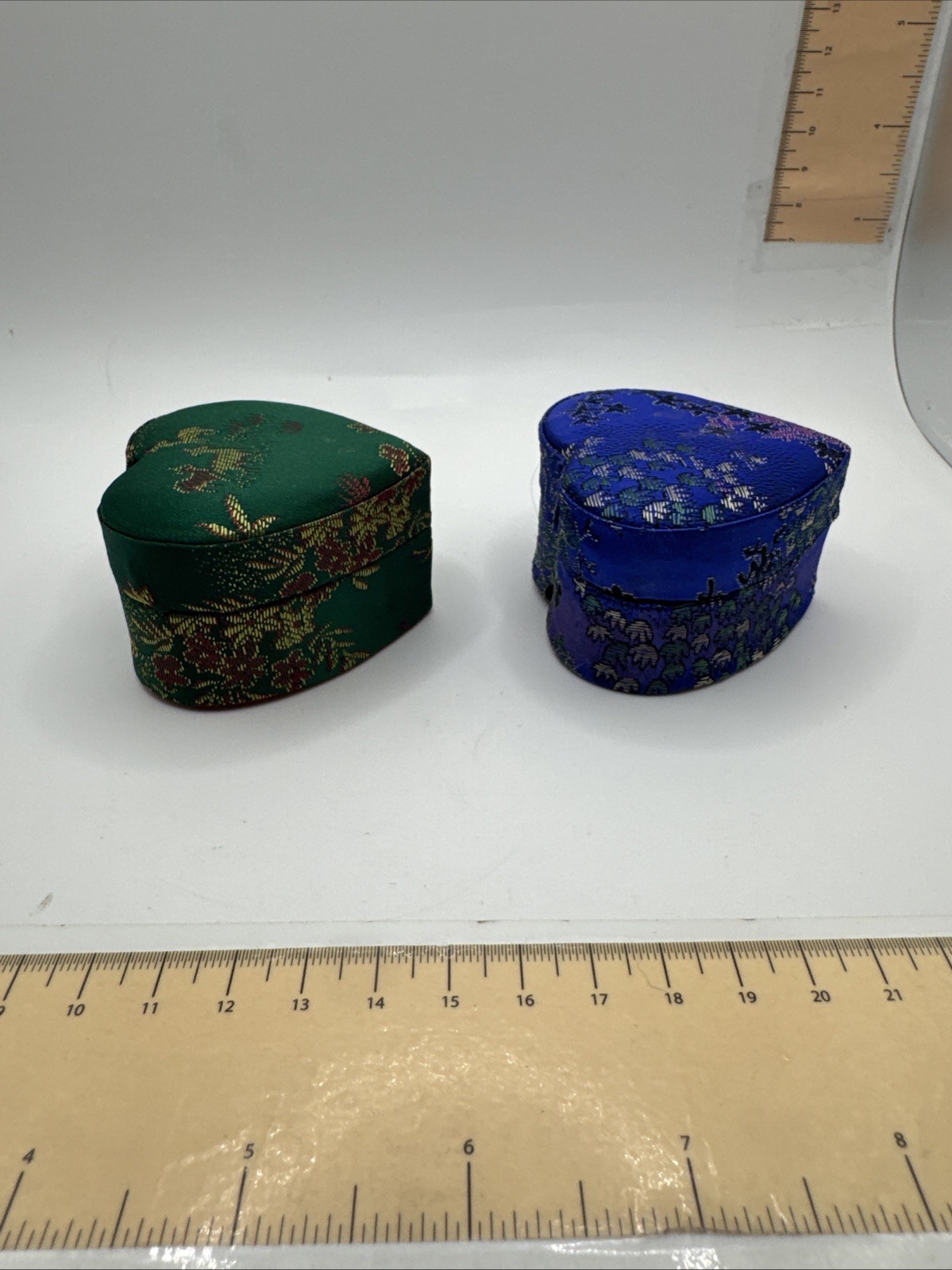 Set Of 2 Asian Ring Jewelry Box Compact Fabric Floral Portable – Heart Shaped