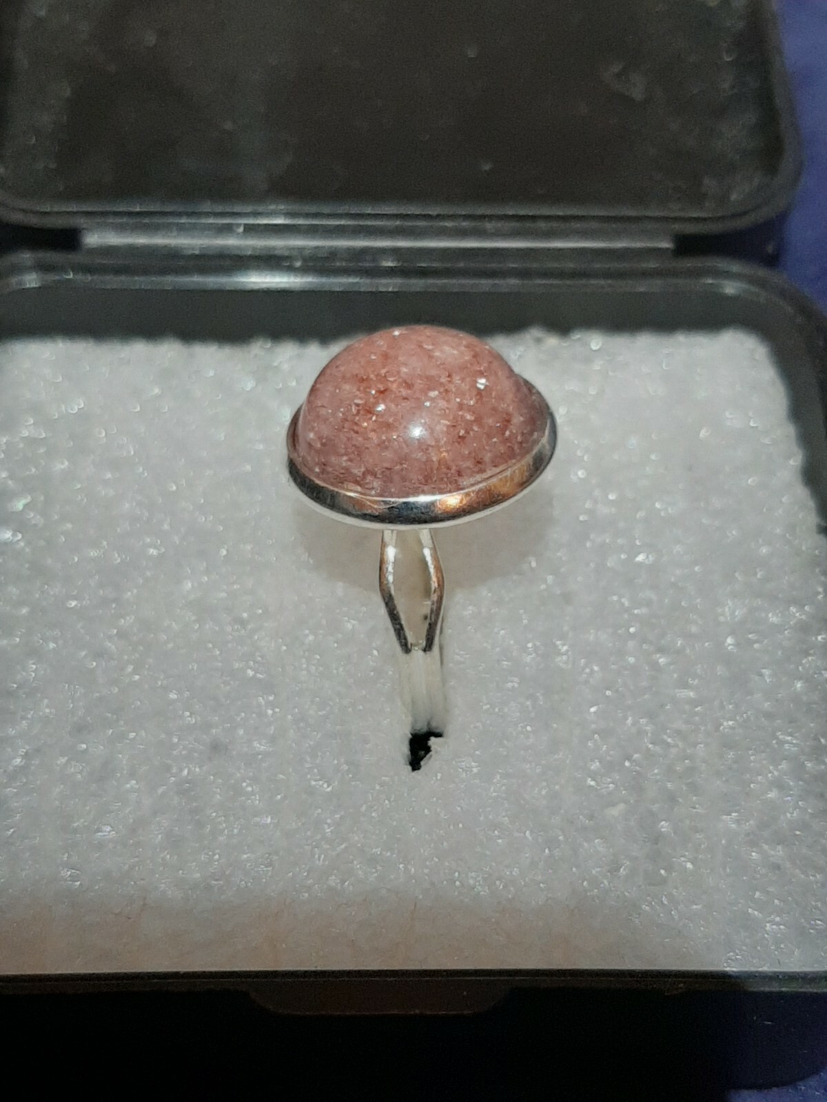 Pink Mica Ring 14mm gem stone stainless steel adjustable any size fits all