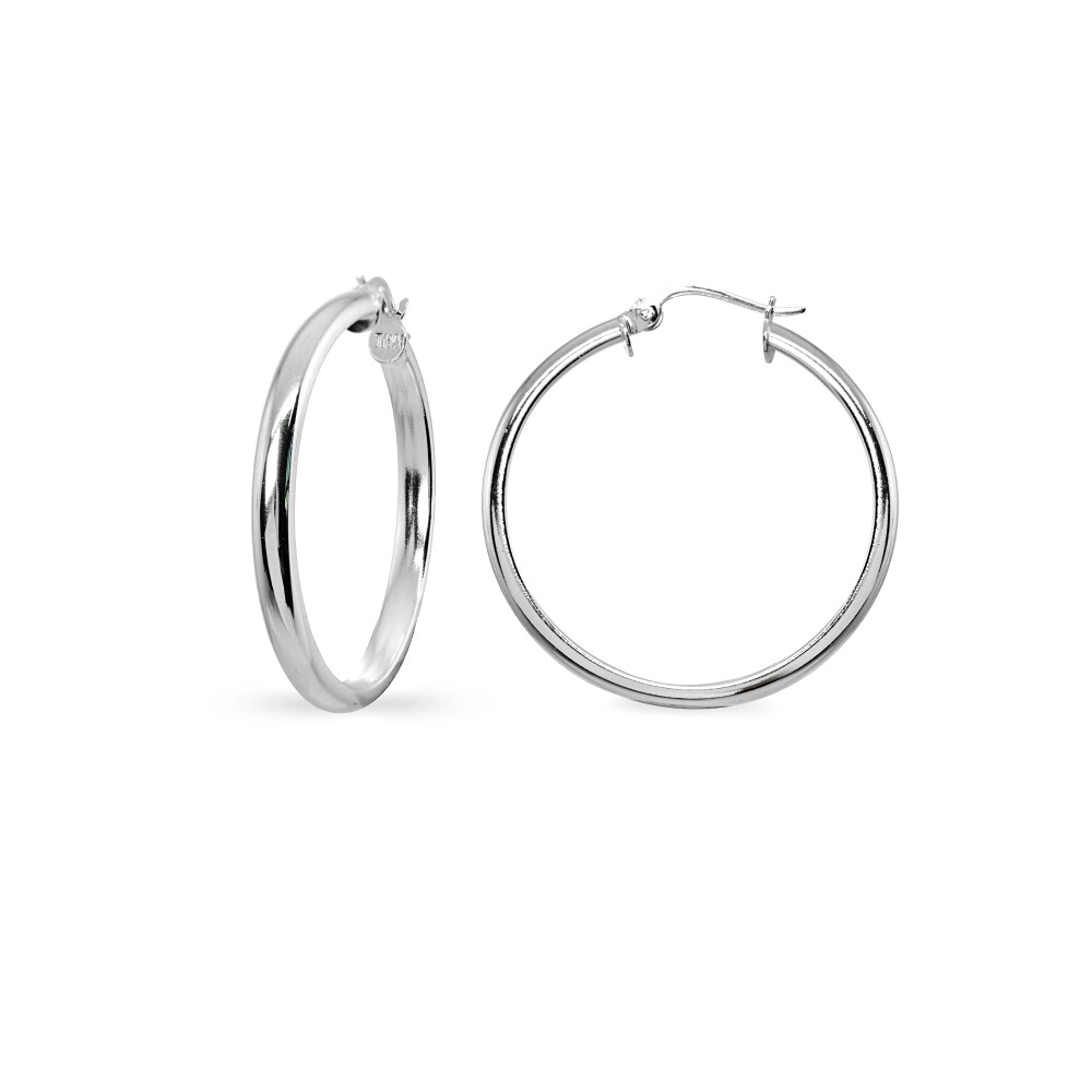 3x30mm Half Round Click-Top Polished Sterling Silver Small Hoop Earrings