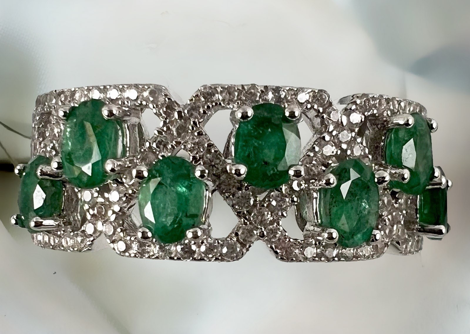 Natural Emerald 1.2ct Cluster Band Ring S925 Size 7.5 2nd Day Air Fast Shipping