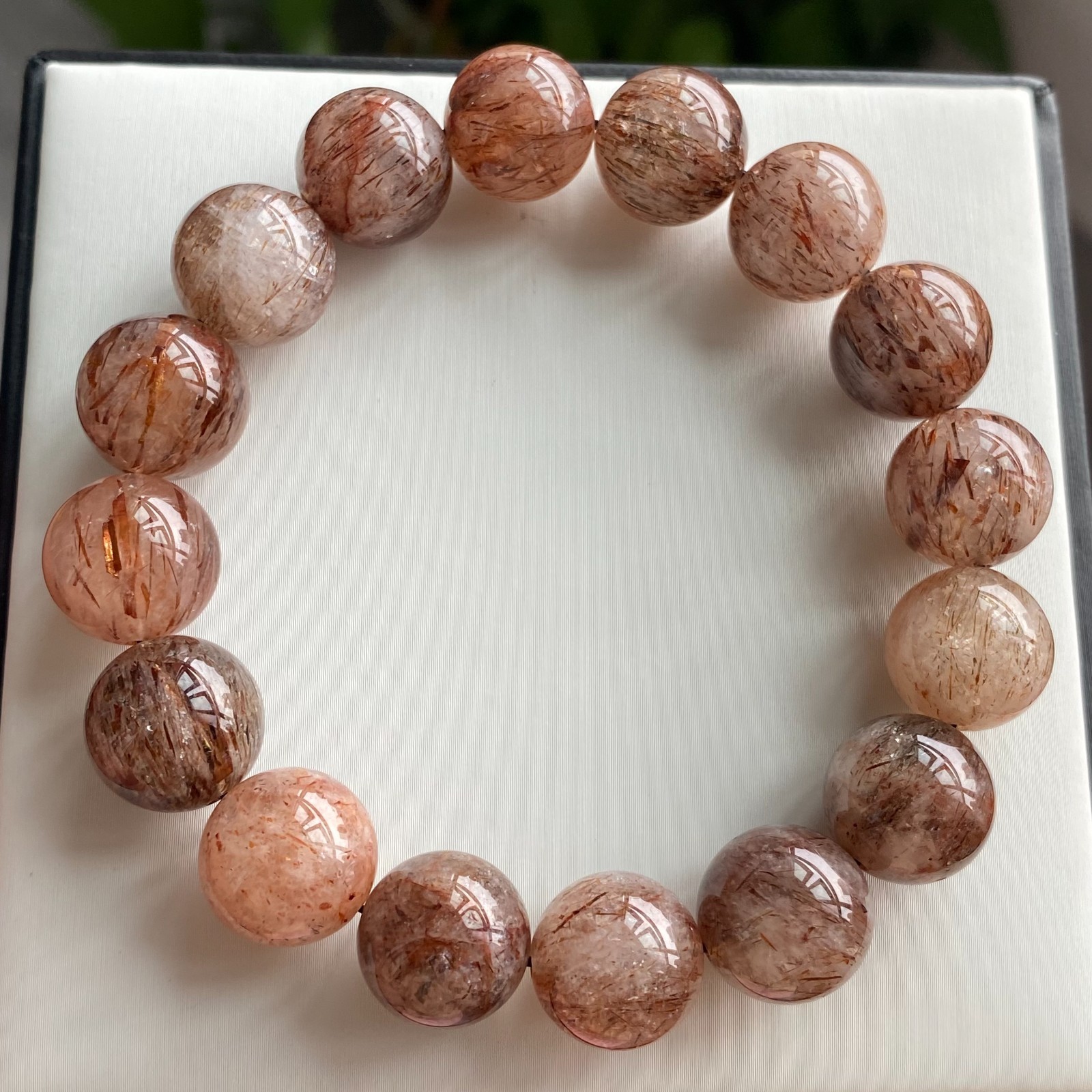 13.7mm Natural Black Gold Rutilated Super 7 Quartz Crystal Beads Bracelet1971