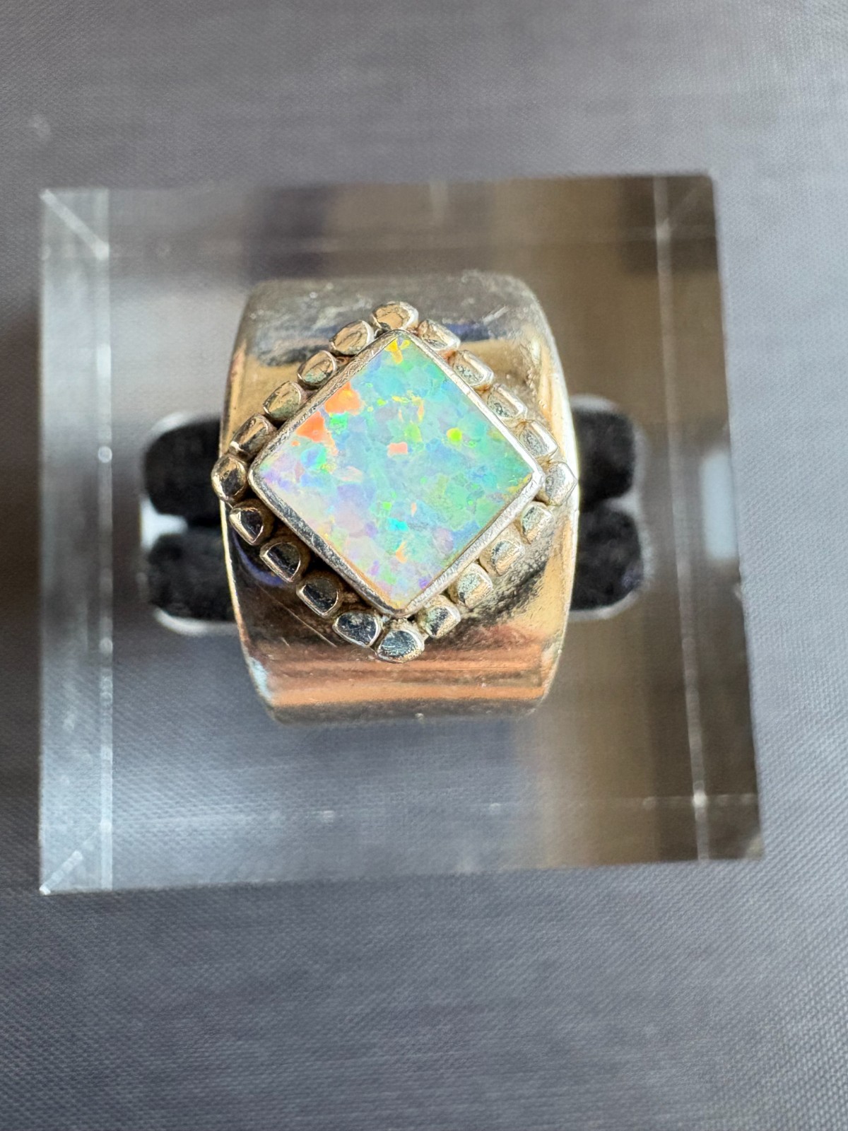 Vintage Carol Felley 925 Sterling Silver Opal Ring Wide Band 1995 Size 8 US