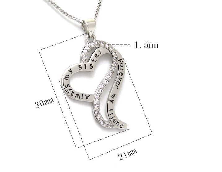 Always My Sister Forever My Friend Love Heart CZ Pendant Necklace Jewelry Box S2