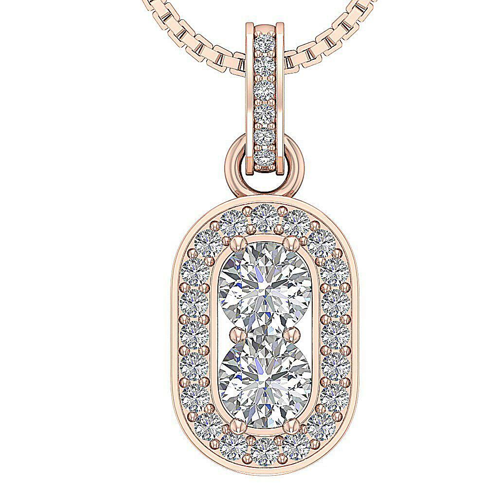 Forever Us 2 Stone Real Diamond Halo Pendant I1 G 0.90 Carat White Gold 0.85Inch