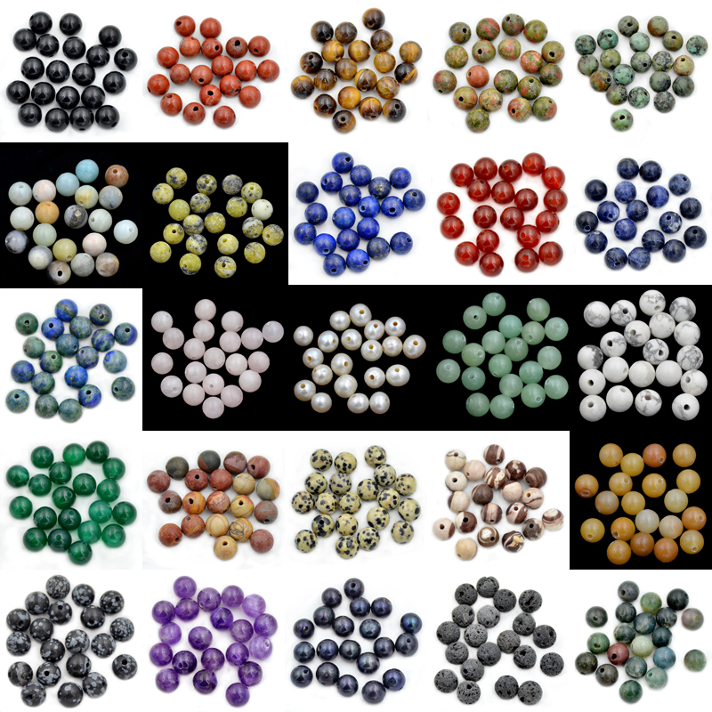 Big hole (2mm)Wholesale Lot 10mm Natural Gemstone Round Loose Beads 30pcs