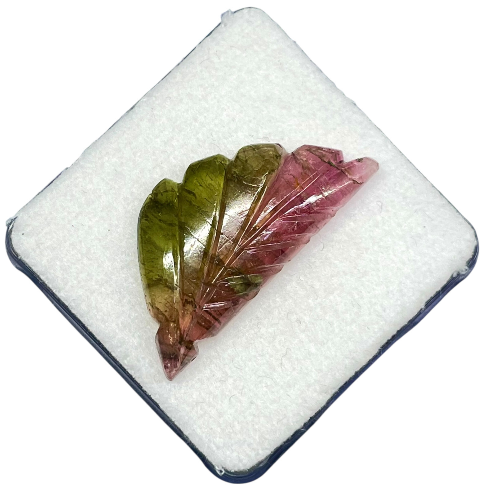 15.2 Cts Bi-Color Carved Natural Tourmaline Leaf Gemstone Pink Green for Jewelry