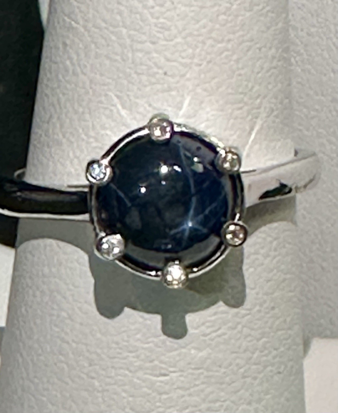 D’Joy Blue Star Sapphire & Moissanite Ring 3.50 ctw Sterling Silver Size 7