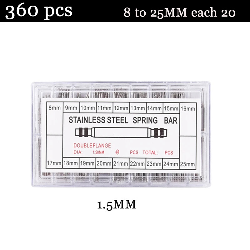 360pcs Watch PINS SPRING BARS Band Strap Link 8-25mm Repair Kit Stainless