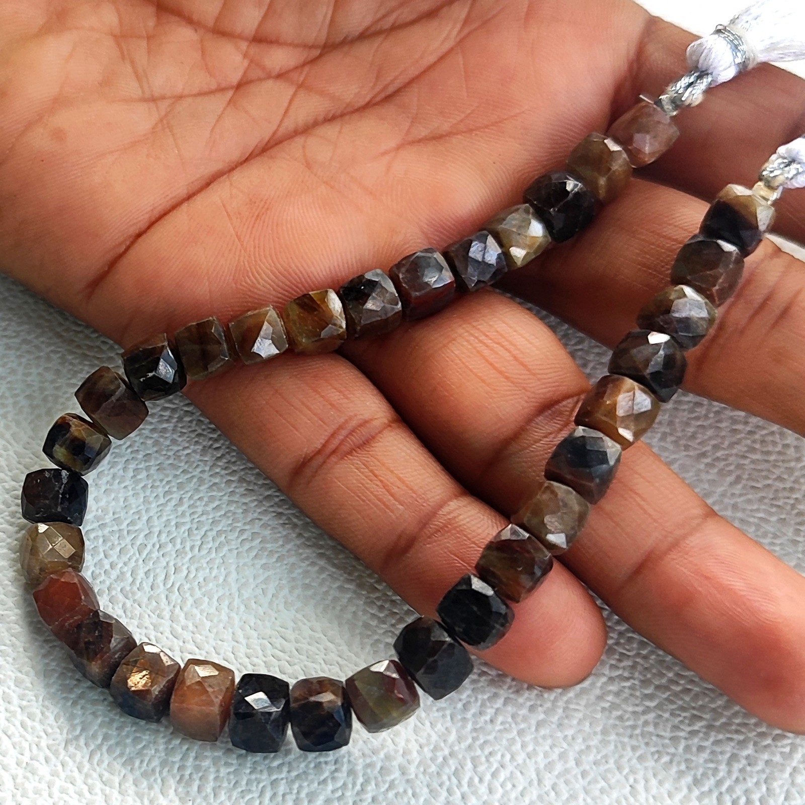 Madagascar Brown Copper Sapphire 6.5mm Faceted Cube Shape Beads 8 Inch Strand