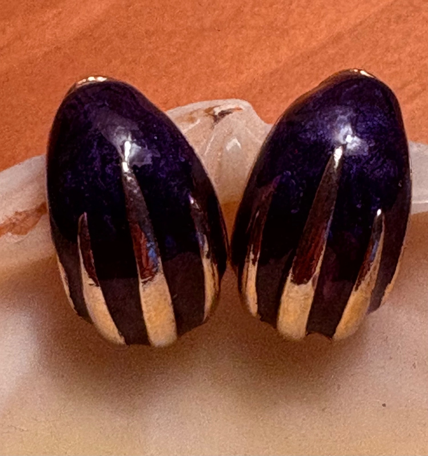 Vintage 1980s Enamel Earrings (Lot of 2) Gold/Blue and Gold/Purple