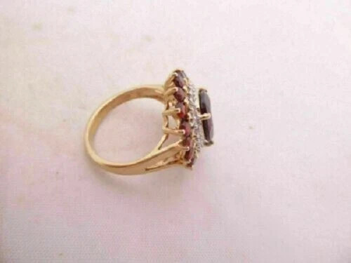 3.20Ct Oval Cut Red Garnet Double Halo Engagement Ring 14K Yellow Gold Finish