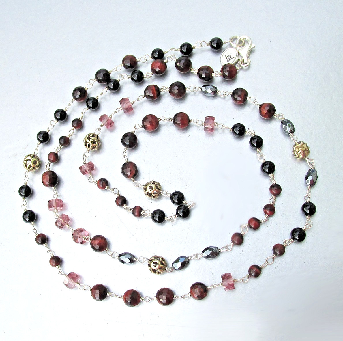 Retired SILPADA Sterling Silver Hematite Tiger Eye Burgundy Blush Necklace N3347