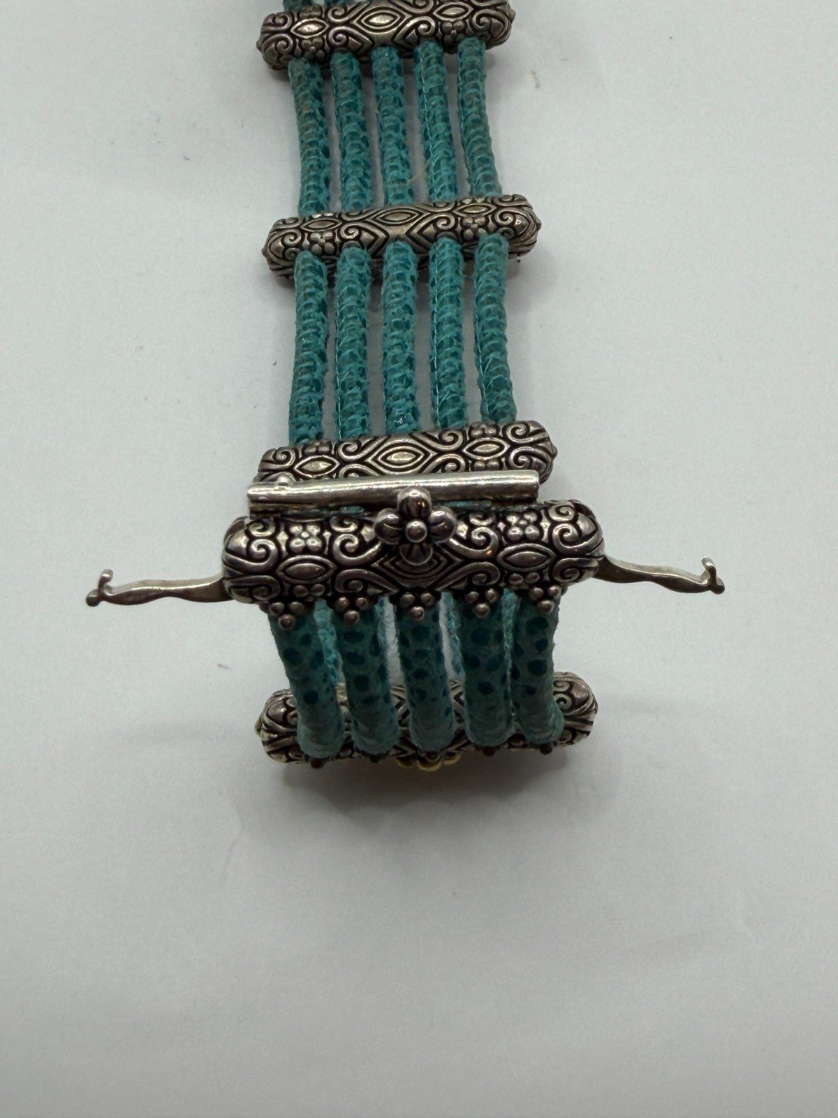 Barbara Bixby Sterling Silver/18K Pebbled Suede Leather Bracelet 7″ Turquoise