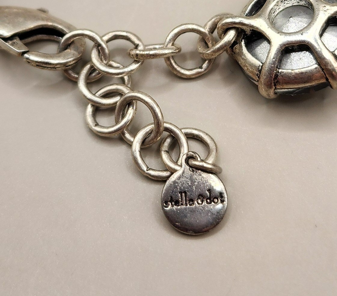 Stella & Dot Amelie Crystal Link Bracelet Smoky Gray Charcoal Silver Rhinestone