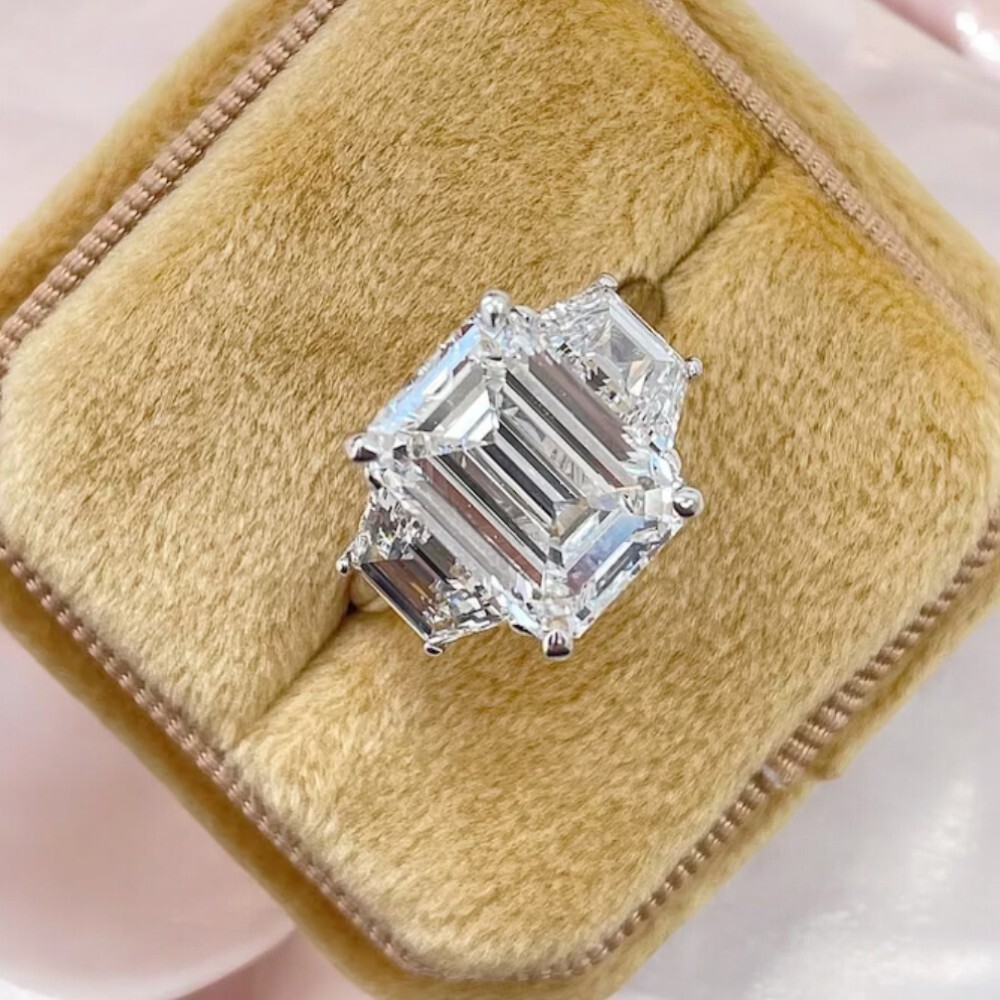 Diamond Ring Engagement Lab Grown Emerald Cut 950 Platinum IGI 6.80 Carat