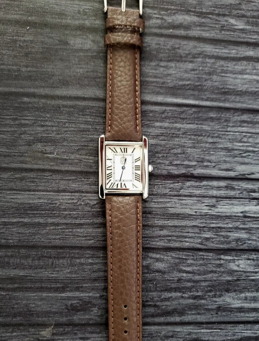 Iconic Swiss Design Pierre Lucerne 1888 Vintage Style Tank Mens Watch Brown Band
