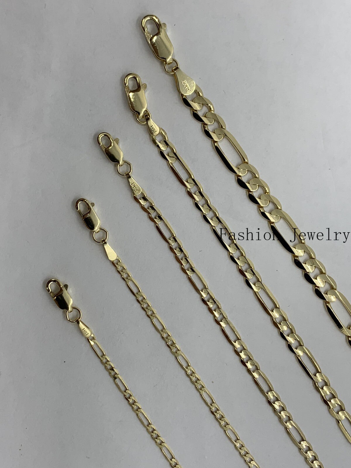 14K Solid Yellow Gold Figaro Link Chains Necklace Men’s/Women’s 2mm-5.5mm16”-30″
