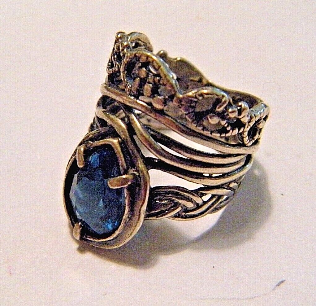 Aquamarine Tear Drop PZ Paz Creations Sterling Silver Brutalist Israel Ring 5.5