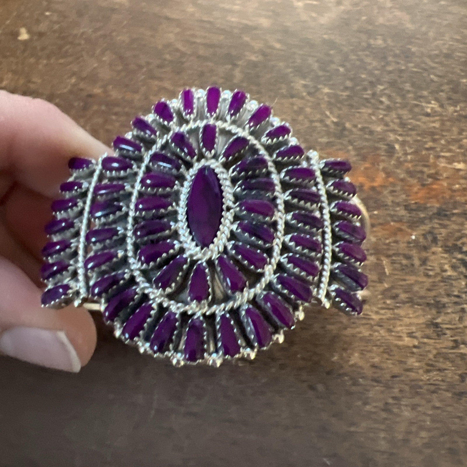 Native American Navajo Bracelet Sugilite Purple Turquoise Cluster Cuff Zuni #C