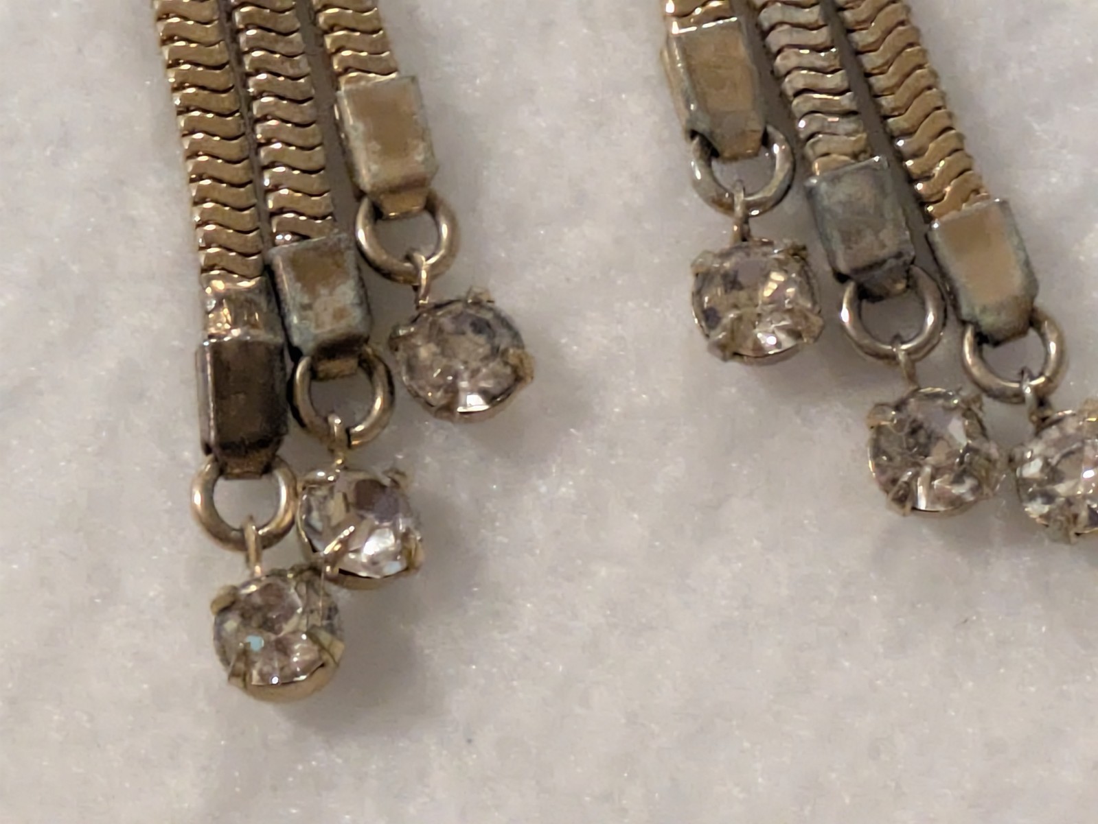 VINTAGE HOBE CLIP STYLE DANGLE MULTI STRAND RHINESTONE EARRINGS