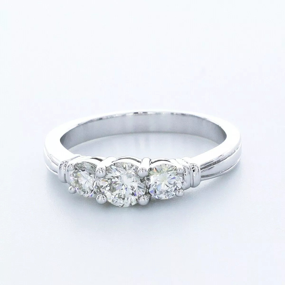 Three Stone Engagement Ring 14K Gold Vintage Round 1.46 CT Natural Diamond J VS2