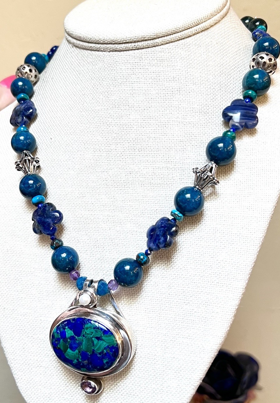 GORGEOUS Artisan Sterling Silver Azurite, Chrysocolla, Lapis, Etc. Necklace