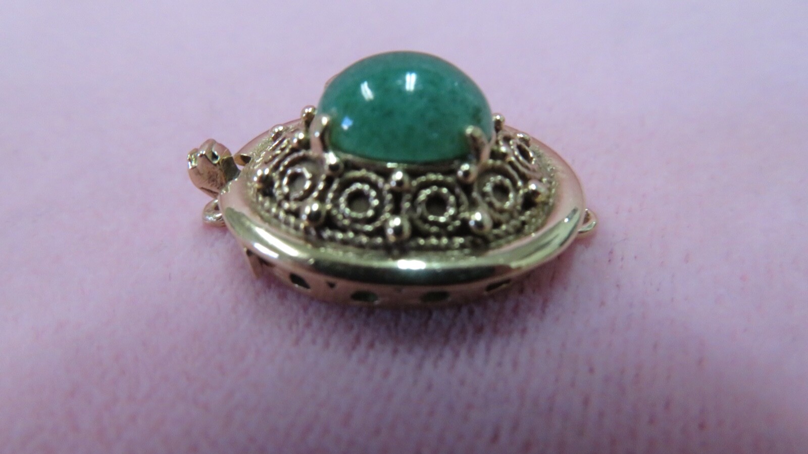 Vtg 14k Solid Filigree Y. Gold Aventurine Clasp for Single Strand Beads 7.89 G