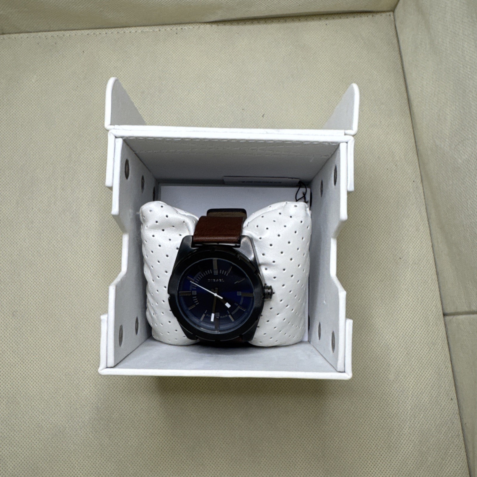 Diesel Men’s DZ1598 Good Company Blue Dial Brown Leather Strap Watch NIB