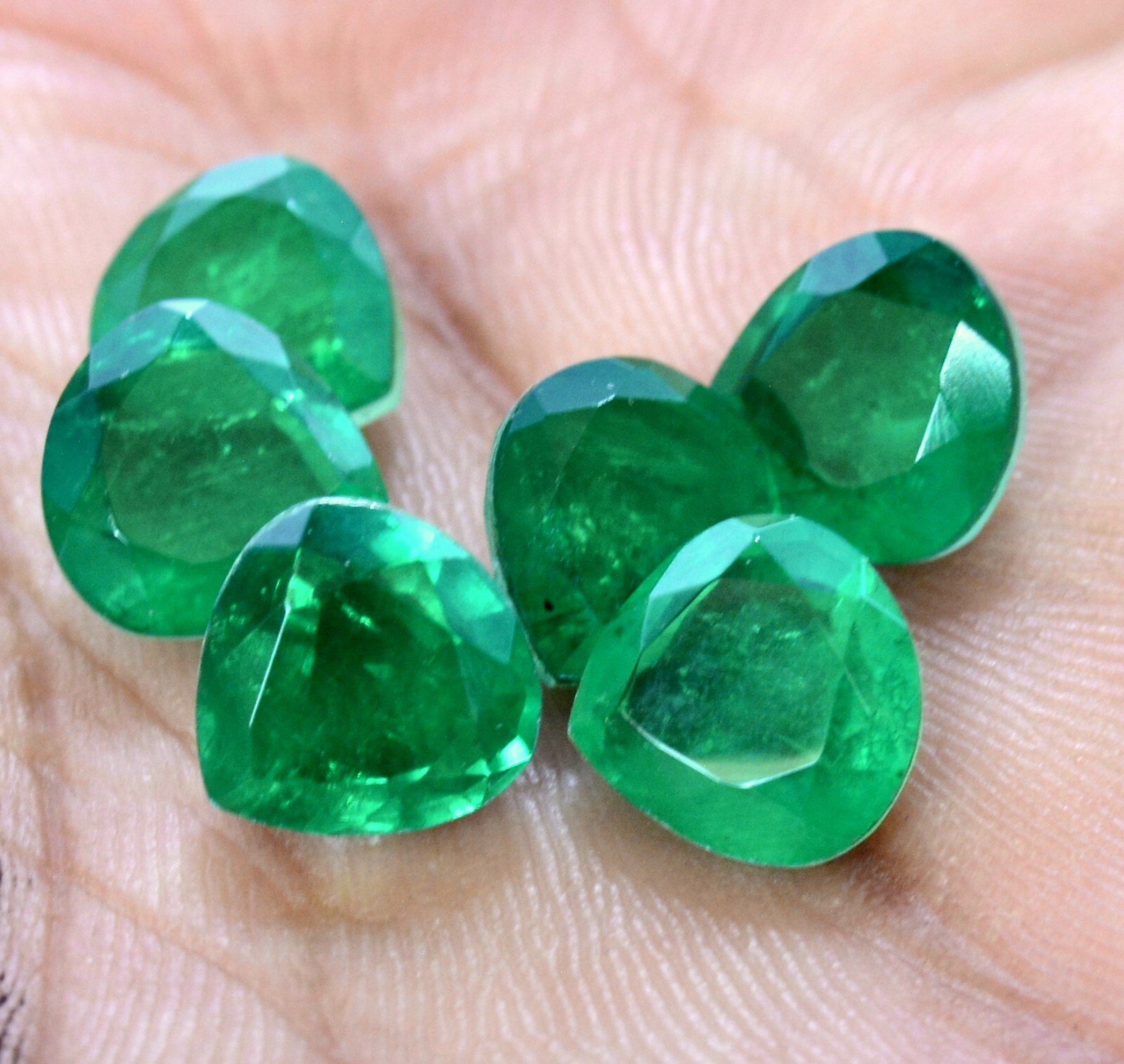 15.56 Cts Emerald Color Doublet Quartz Pear Cut 9×9 mm Lot 06 Pcs Loose Gemstone