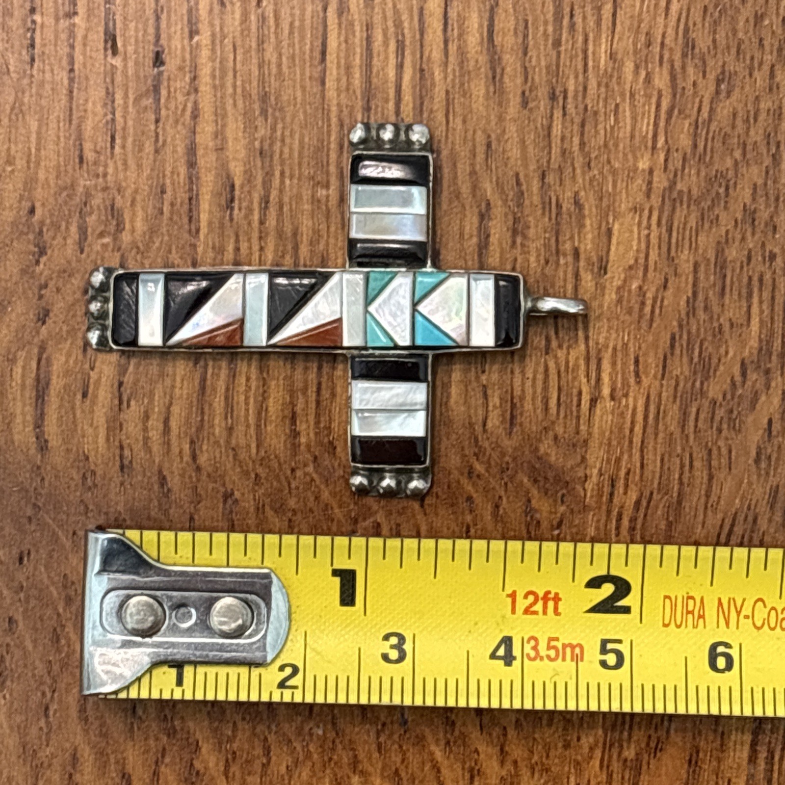 C C Zuni Cross Pendant Sterling Silver Vintage Superb Cobblestone Turquoise Wz