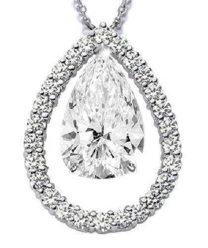 6.85 carat 5 ct Pear Shape 1.83 ct Round Diamond 14k gold Necklace lab grown IGI